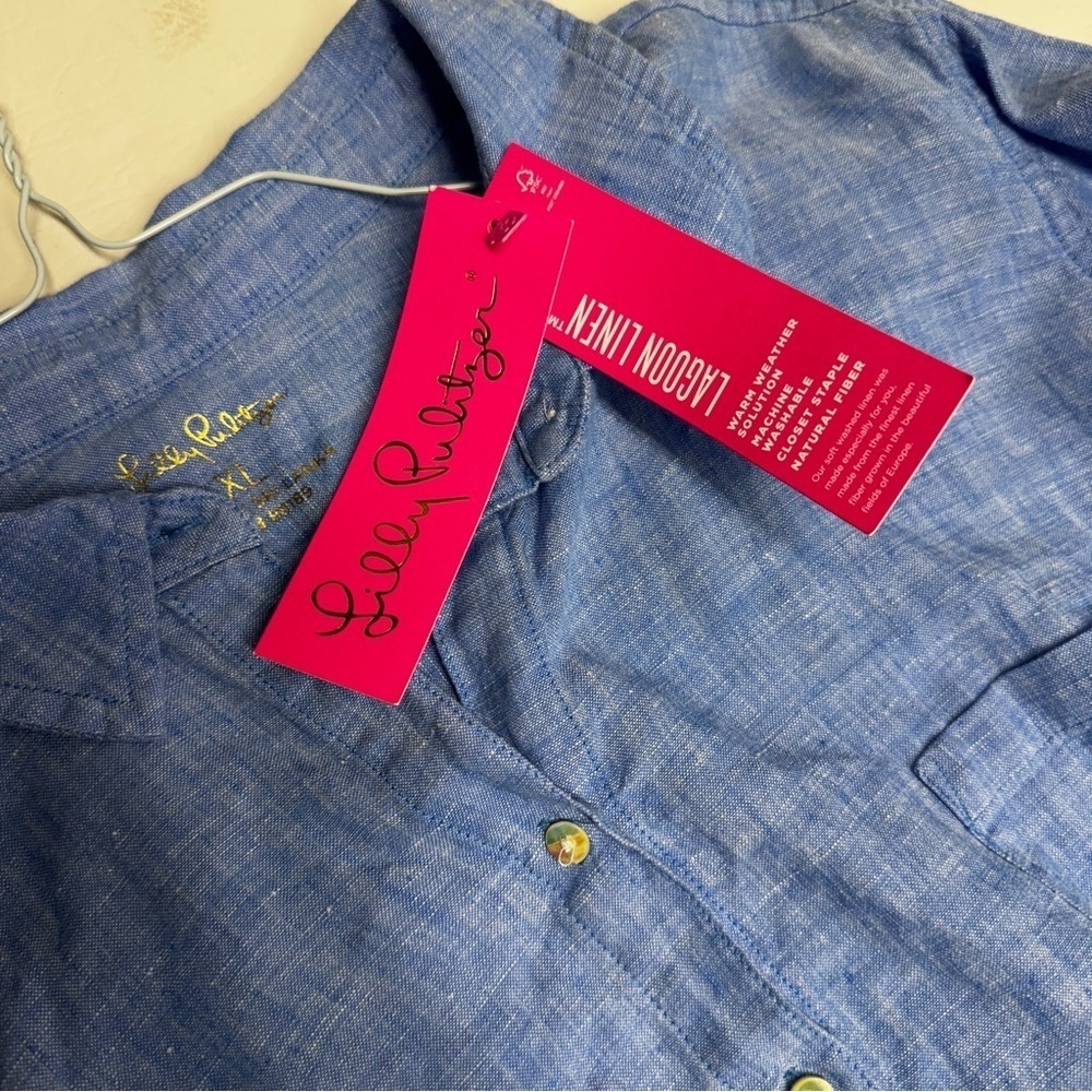 Lilly Pulitzer linen sea view Women's Blue Button-Up Shirt size XL NWT - Picture 7 of 11